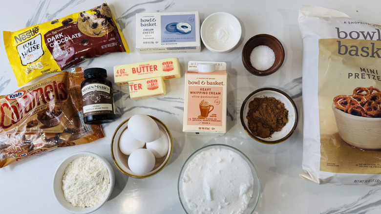 Ingredients for caramel pretzel brownies