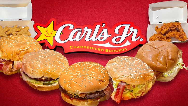 Collage of Carl's Jr. menu items with company logo