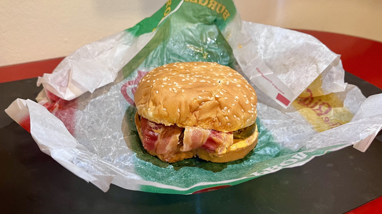 El Diablo Burger from Carl's Jr. sitting on its wrapper