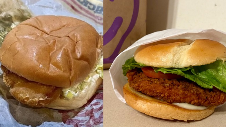 Fish sandwich and Jack's Spicy Chicken side by side