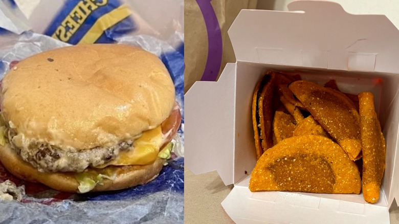 California Double Cheeseburger and Tiny Tacos side by side