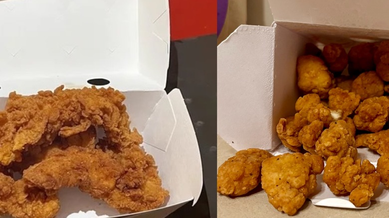 Chicken tenders and popcorn chicken side by side