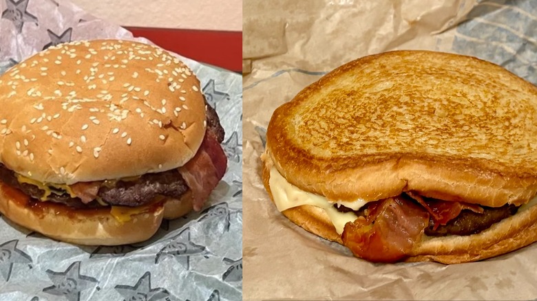Double Western Bacon Cheeseburger and Sourdough Jack side by side