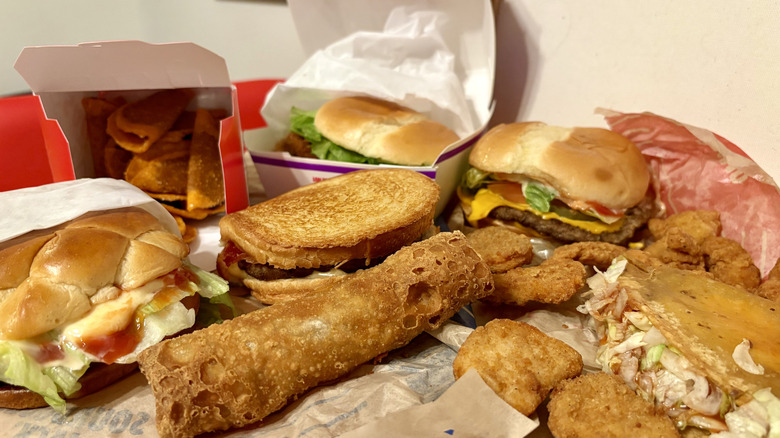 Jack in the Box menu items grouped together on a table