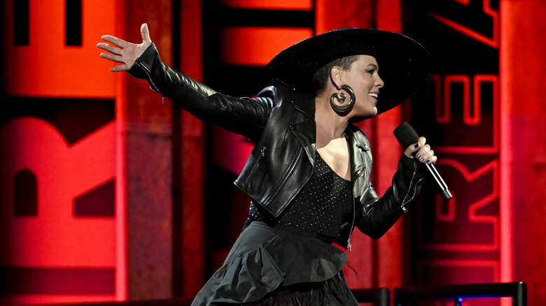 Pink singing on stage