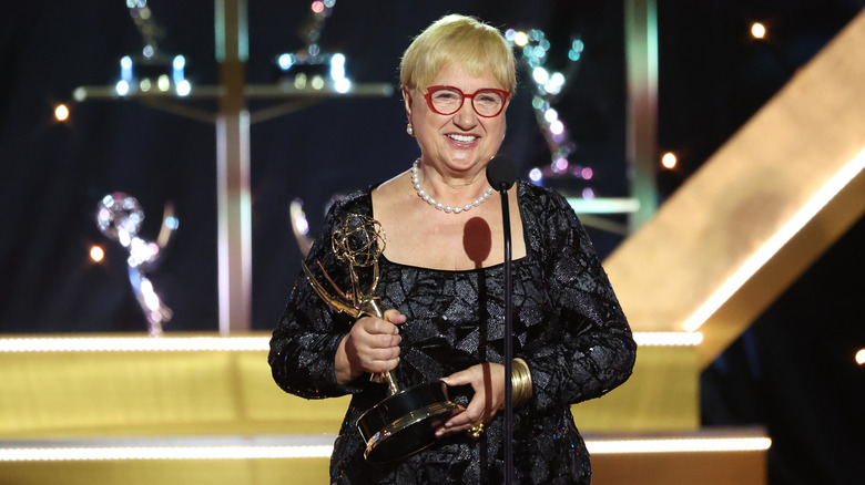 Lidia Bastianich accepting an Emmy award