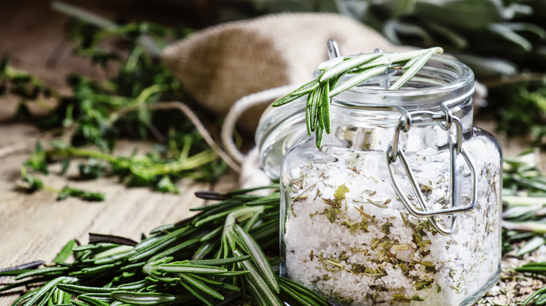rosemary seasoning salt in jar