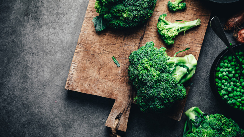 fresh broccoli on cutting board