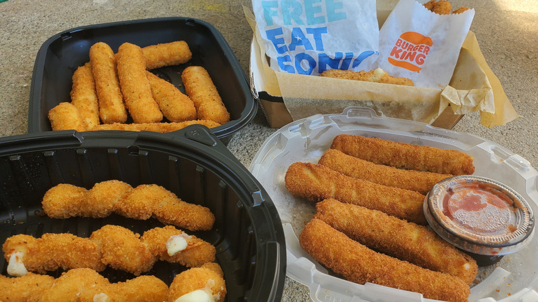 Carryout orders of mozzarella sticks from various restaurants
