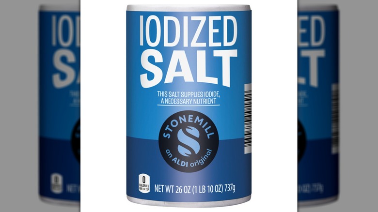 Canister of Stonemill Iodized Table Salt on a white background.