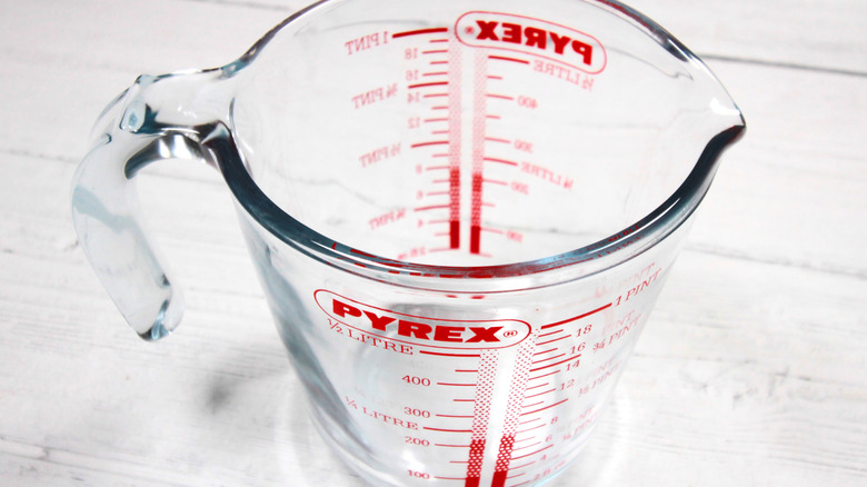 A Pyrex measuring jug seen from above.