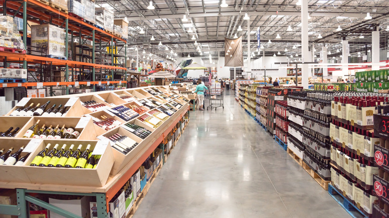 The alcohol section at a Costco store.