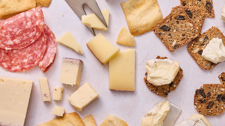 Cheese and crackers on a table