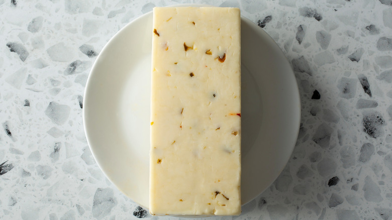 block of pepper jack cheese overhead view