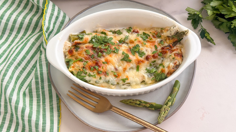 Asparagus casserole in dish