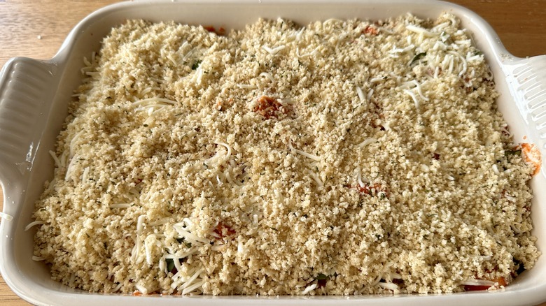 spaghetti casserole in pan