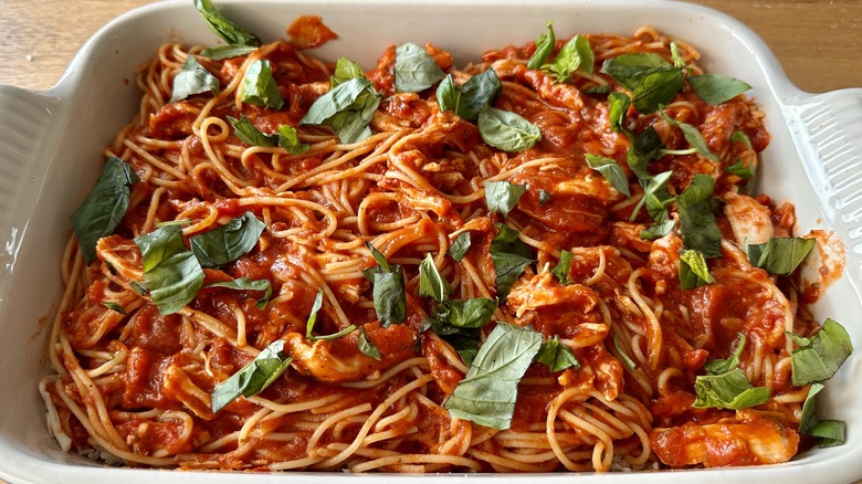 spaghetti casserole in pan