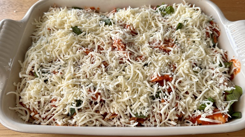 spaghetti casserole in pan