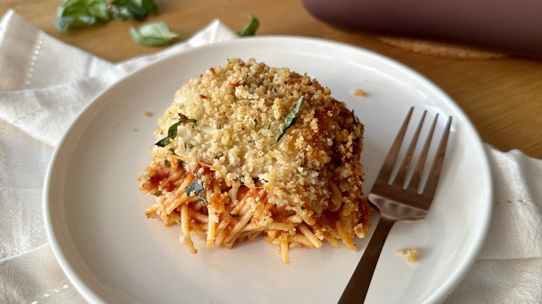 spaghetti casserole on plate