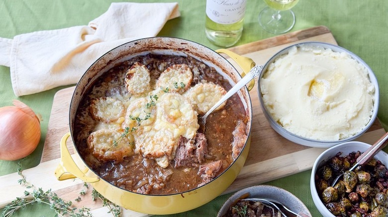 Cheesy French onion pot roast leftovers and sides