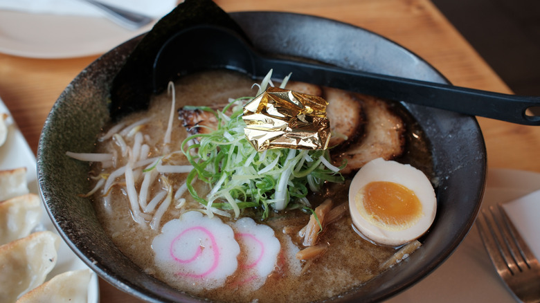 Ramen bowl with edible gold leaf