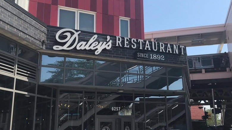 Present-day Daley's Restaurant with a sleek, black facade.