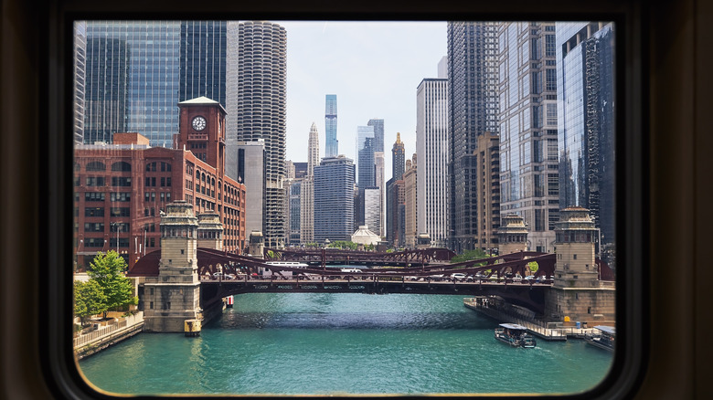 A view of the Chicago river from a window