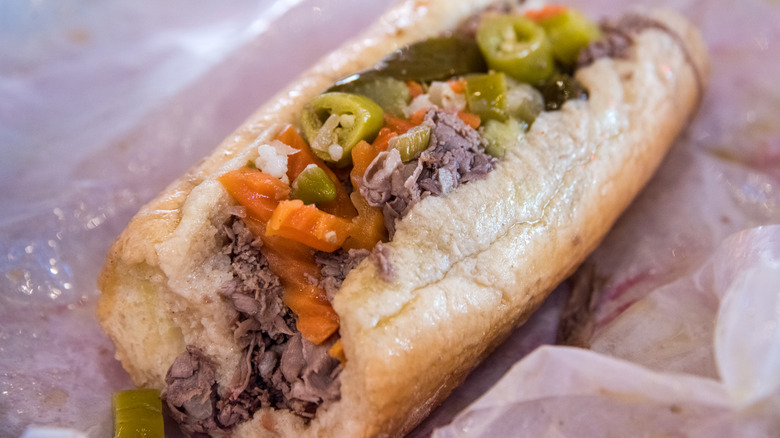 An Italian beef sandwich closeup photo
