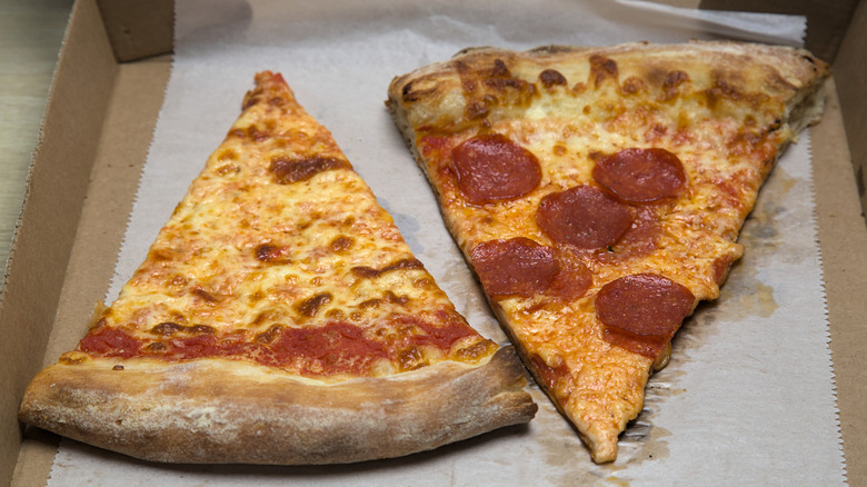 New York style thin crust slices of pizza