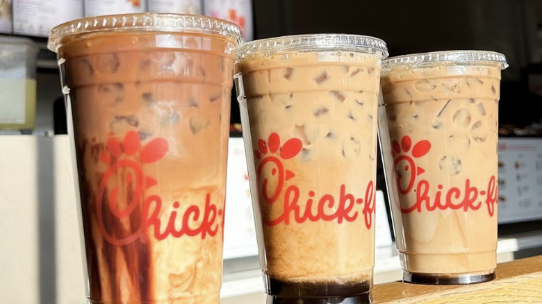 Close-up of Chick-Fil-A iced coffee cups
