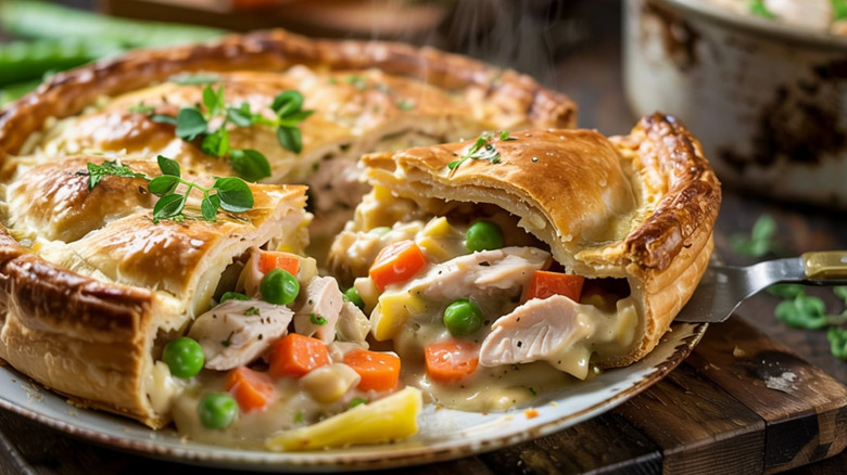 Traditional chicken pot pie made with puff pastry