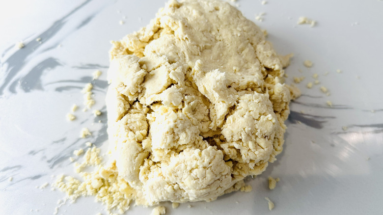 blob of dough on a kitchen countertop