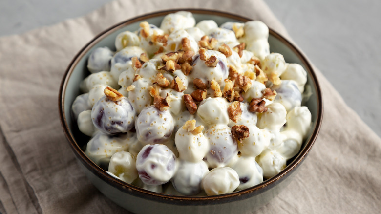 Grape salad covered in dressing