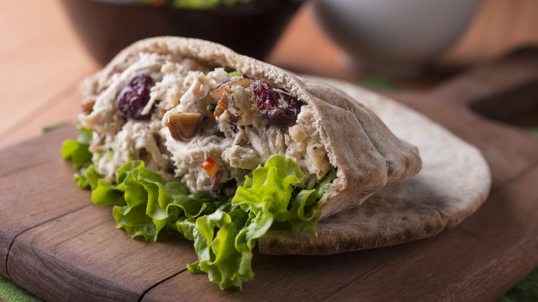 Chicken salad in a pita.