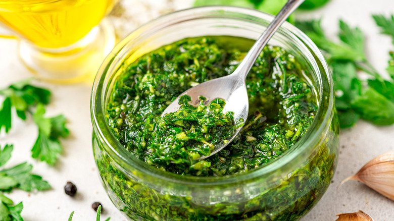 Chimichurri sauce in a bowl