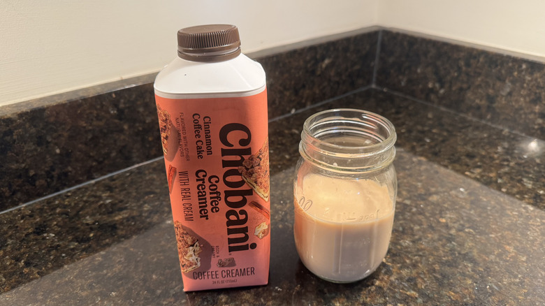 Cinnamon coffee cake creamer with coffee