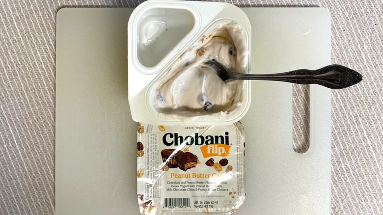 Chobani Flip Peanut Butter Cup yogurt on a table