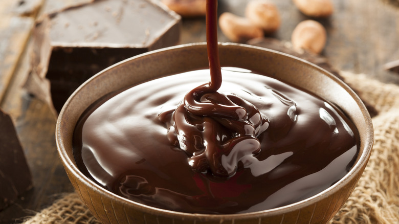 Melted chocolate poured into bowl