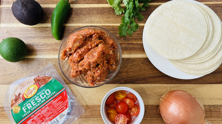 Ingredients for chorizo street tacos