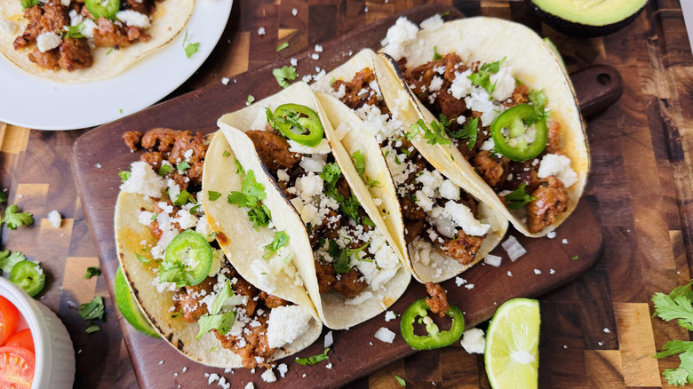 Chorizo street tacos ready to serve