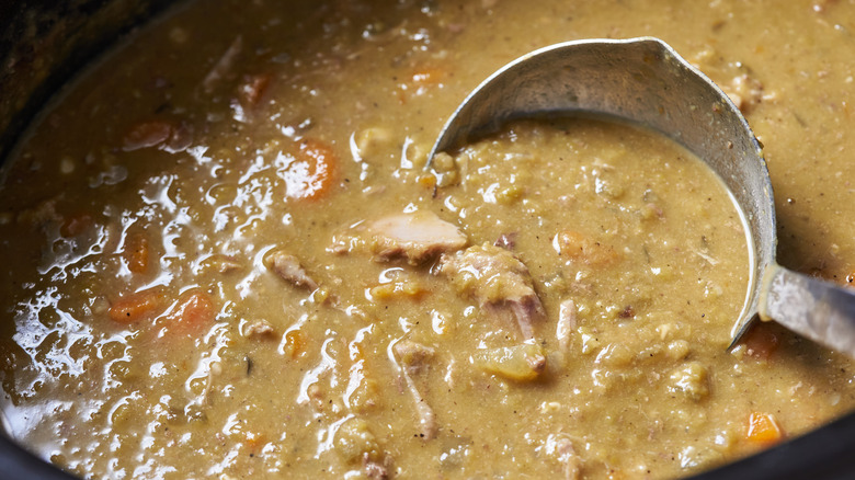 ladling soup out of slow cooker