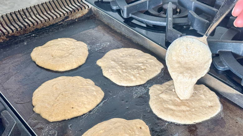 pouring batter onto griddle