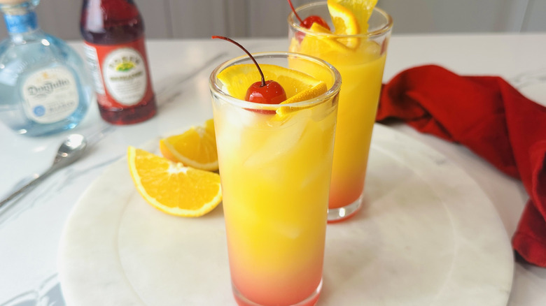 Tequila Sunrises with fruity garnishes