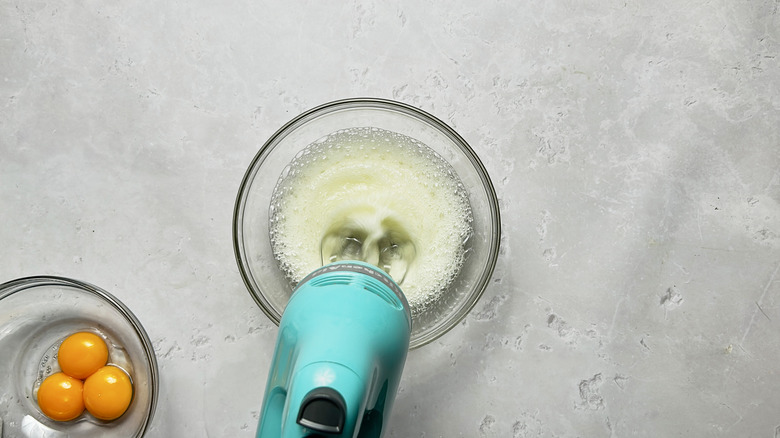 beating egg whites in bowl