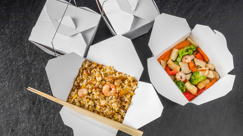 Chinese food in paper boxes