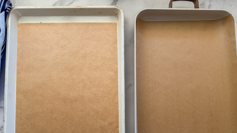 two parchment lined sheet pans
