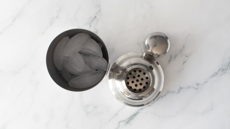 Cocktail shaker filled with ice