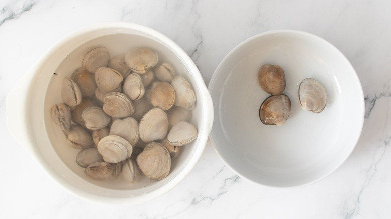 clams in two white bowls