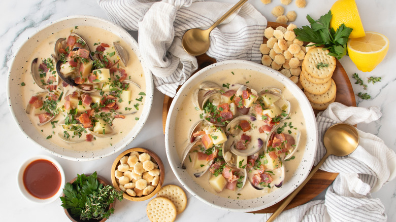 two bowls of clam chowder