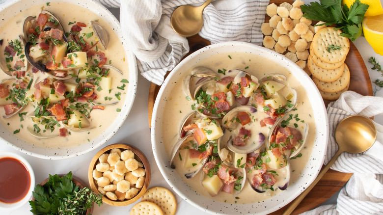 two bowls of clam chowder
